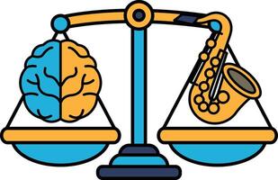 A scale with a brain and a saxophone on it vector