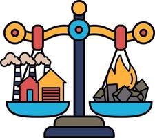 A scale with two sides, one side has a house and the other side has a factory vector