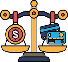 A scale with a dollar sign on one side and a credit card on the other vector