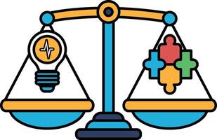 A scale with a light bulb on one side and a puzzle piece on the other vector