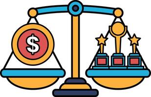 A scale with a dollar sign on one side and three stars on the other vector