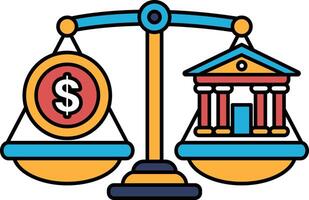 A scale with a dollar sign on one side and a bank on the other vector