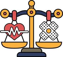 A scale with a heart on one side and a bandaged hand on the other vector