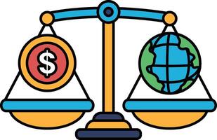 A scale with a dollar sign on one side and a globe on the other vector