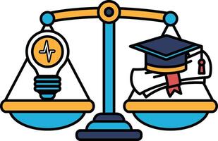 A scale with a light bulb on one side and a graduation cap on the other vector