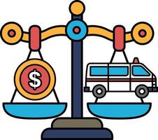 A scale with a dollar sign on one side and a van on the other vector