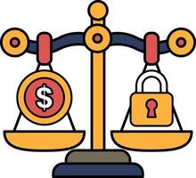 scale with a dollar sign on one side and a lock on the other vector