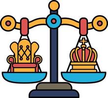 A scale with two crowns on either side and a chair on the left side vector