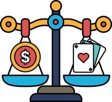 scale with a dollar sign on one side and a deck of cards on the other vector