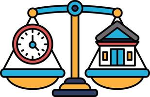 A scale with a clock and a house on it vector