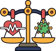 A scale with a heart on one side and a virus on the other vector