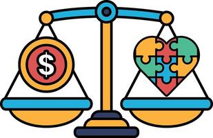 A scale with a dollar sign on one side and a puzzle piece on the other vector
