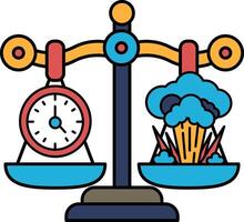 A scale with a clock on one side and a cloud on the other vector