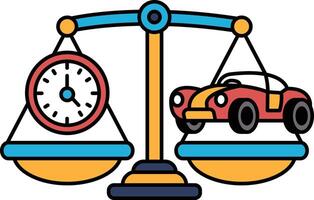 A scale with a clock and a car on it vector