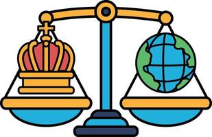 A scale with a crown on one side and a globe on the other vector