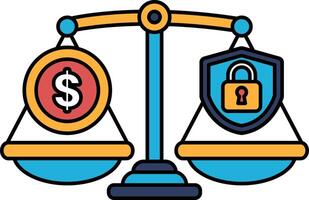 A scale with a dollar sign on one side and a lock on vector