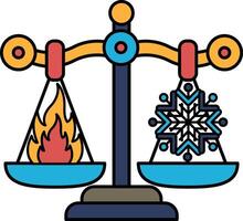 A scale with a fire on one side and snow on the other vector