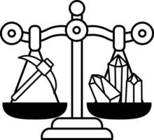 A scale with a hammer and a crystal on each side vector