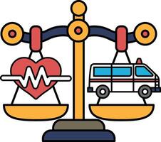 A scale with a heart on one side and a van on the other vector