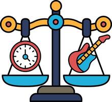 A scale with a clock and a guitar on it vector
