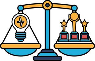 A scale with a light bulb on one side and three stars on the other vector