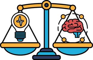 A scale with a light bulb on one side and a brain on the other vector