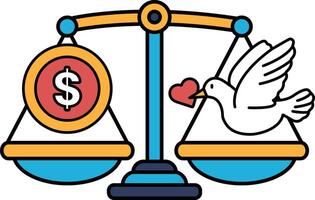 A scale with a dollar sign on one side and a heart on the other vector