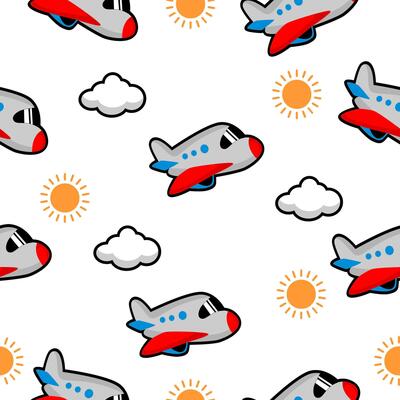 cute childish seamless pattern with cloud and plane