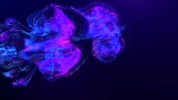 Abstract fluid explosion neon shimmering  purple iridescent waves glowing energy magical with blur effect in liquid water. Abstract background. 4k, 60fps seamless video loop.
