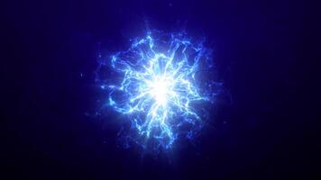 Abstract glowing blue futuristic energy plasma wave with bright core, magical dynamic electric particles on a dark blue background. Abstract background. 4k, 60fps video animation.