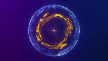 Abstract futuristic flowing blue plasma sphere with yellow core, Abstract circle with smooth flowing particles, Magic ball, Abstract background, 4k High Quality, 60 fps video
