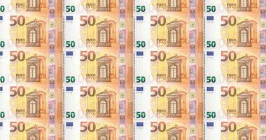 Animation of series of bills of fifty euro passing on screen video