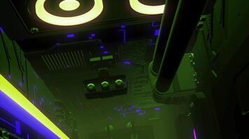 Animation of clean futuristic alien sci fi fantasy with many light buttons. Motion. Abstract digital corridor of a space aircraft. video