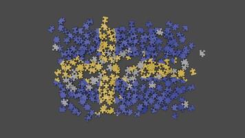 3D Sweden flag assembled from a puzzle. With Alpha Channel. video