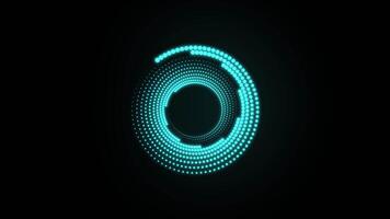 Glowing blue light ring. Futuristic loading circles and dots animation. Blue loading animation of progressing. Blue neon lights. Transparent background with alpha channel video