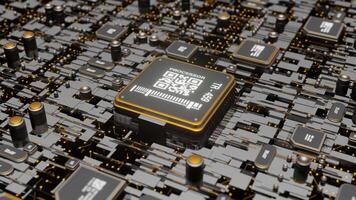 Artificial intelligence concept, CPU processor electronic brain on motherboard Integrated. Technology big data transmission connection Abstract Background. video
