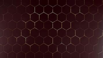 4k Abstract luxury dark red gradient background with hexagons gold metallic stripes. Red background with gold. Geometric graphic motion animation. Seamless looping dark background. Simple elegant new video