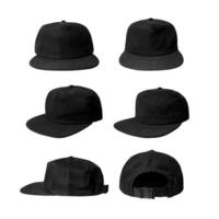 Black snapback caps mockup on a clean background, front and back side. photo