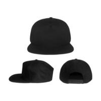 Black snapback caps mockup on a clean background, front and back side. photo