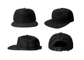 Black snapback caps mockup on a clean background, front and back side. photo
