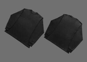 Blank black long sleeve t shirt front and back mockup, isolated on clean background with clipping path. Long sleeve flatlay Template for design and print. photo