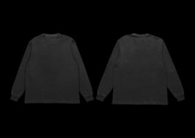 Blank black long sleeve t shirt front and back mockup, isolated on clean background with clipping path. Long sleeve flatlay Template for design and print. photo