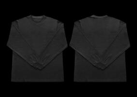Blank black long sleeve t shirt front and back mockup, isolated on clean background with clipping path. Long sleeve flatlay Template for design and print. photo
