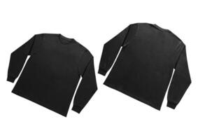 Blank black long sleeve t shirt front and back mockup, isolated on clean background with clipping path. Long sleeve flatlay Template for design and print. photo