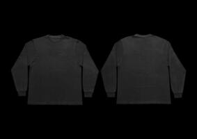 Blank black long sleeve t shirt front and back mockup, isolated on clean background with clipping path. Long sleeve flatlay Template for design and print. photo