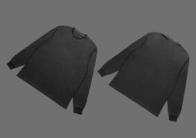 Blank black long sleeve t shirt front and back mockup, isolated on clean background with clipping path. Long sleeve flatlay Template for design and print. photo
