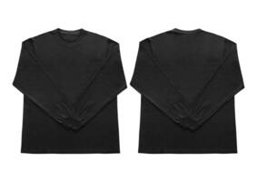 Blank black long sleeve t shirt front and back mockup, isolated on clean background with clipping path. Long sleeve flatlay Template for design and print. photo