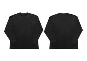 Blank black long sleeve t shirt front and back mockup, isolated on clean background with clipping path. Long sleeve flatlay Template for design and print. photo