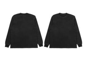 Blank black long sleeve t shirt front and back mockup, isolated on clean background with clipping path. Long sleeve flatlay Template for design and print. photo