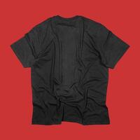 Blank t-shirt black template front and back view on clean background. Short Sleeve mock-up photo